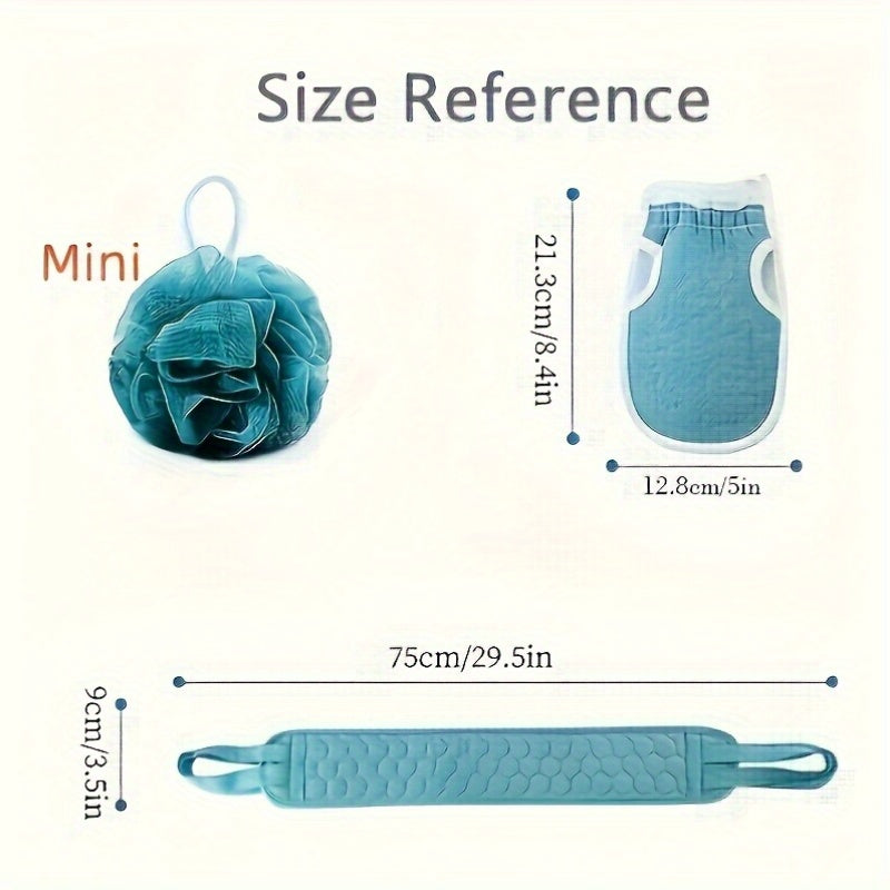 Lot de 3 pièces pour exfoliation du bain : Balle de douche, Gant de toilette, Serviette gommante et Râpe à dos - Accessoires spa et massage corporel - Idéal comme cadeau pour amis et famille