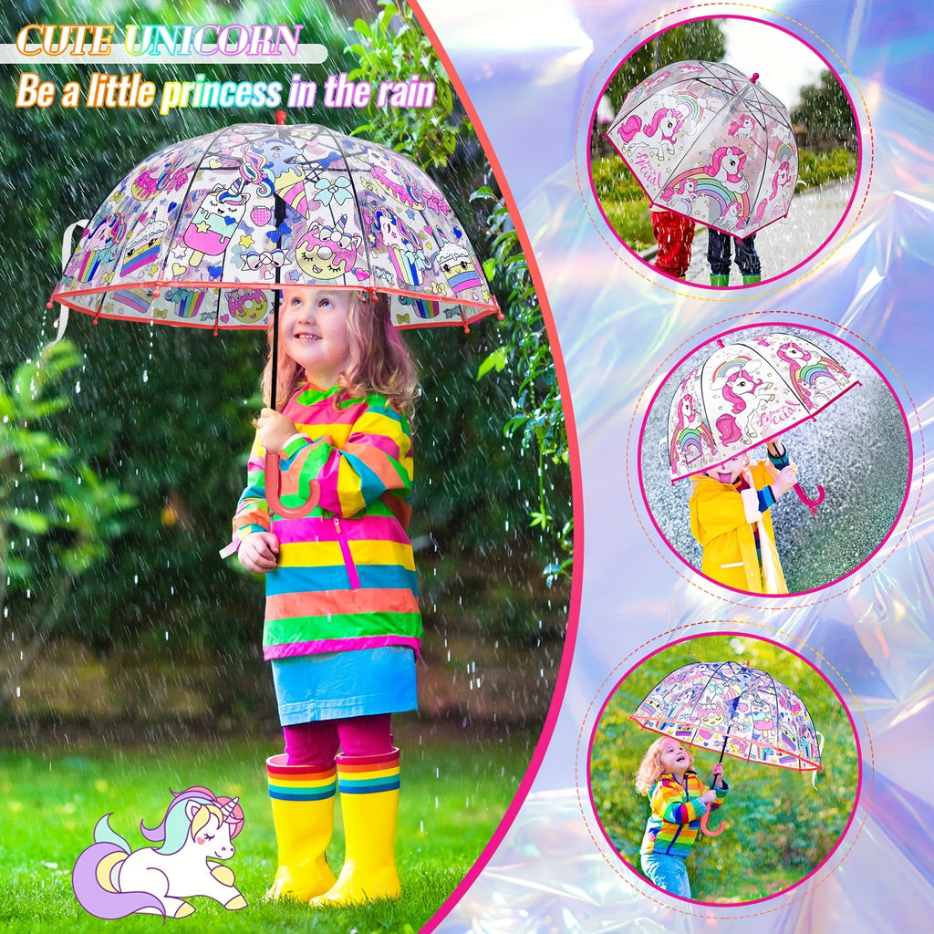 2pcs Parapluies à Bulles Licorne, Ouverture Automatique, 8 Barres, Manche en Fibre de Carbone & PE, Auvent en PVC Hydrofuge, Manche Courbé Facile à Tenir pour Garçons et Filles