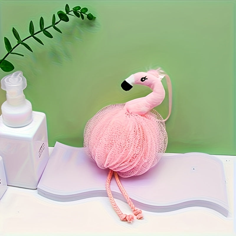 1pièce Design Flamingo Exfoliant Maison Spa Douche Loofah Puffs Éponge Balle de Bain, Pouf Brosse En Maille, Balle de Nettoyage de Bain Spa Pour Visage Corps, Rich Foams Bubbl