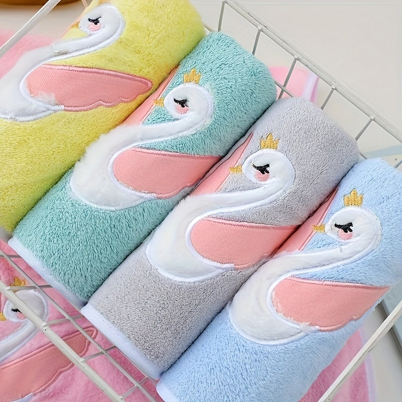 29.53*13.78inch 1pc Cartoon Swan Kid's Bath Towel, Premium Skin-friendly Soft Hand Towel, Absorbent Quick-drying Face Towel, Bathroom Supplies, Home Supplies