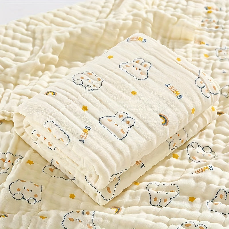 Cotton Gauze Bath Towel with a Cute Bunny Cartoon Print