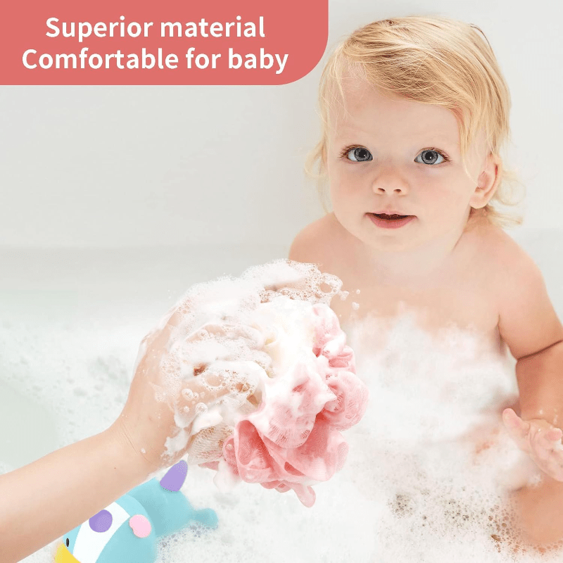 Ensemble de 4 éponges exfoliantes pour le spa à domicile, idéales pour la douche, avec boule de bain en filet, brosse pouf, et éponge de gommage pour le visage et le corps, pour une mousse abondante et onctueuse.