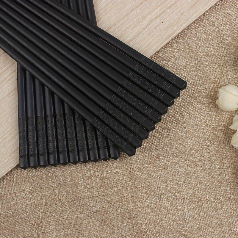 5 Pairs Black Patterned Chopsticks, Household Anti-slip Chopsticks, High Temperature Resistant Chopsticks