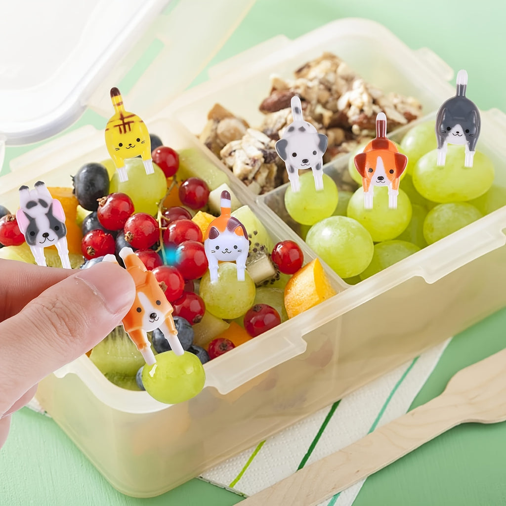 7pcs Cute Mini Animal Food Forks - Reusable Plastic Cat & Dog Designs for Snacks, Fruits, Bento Lunch Boxes - Perfect for Pet-Themed Parties, Birthdays, Pool Gatherings - No Batteries Required