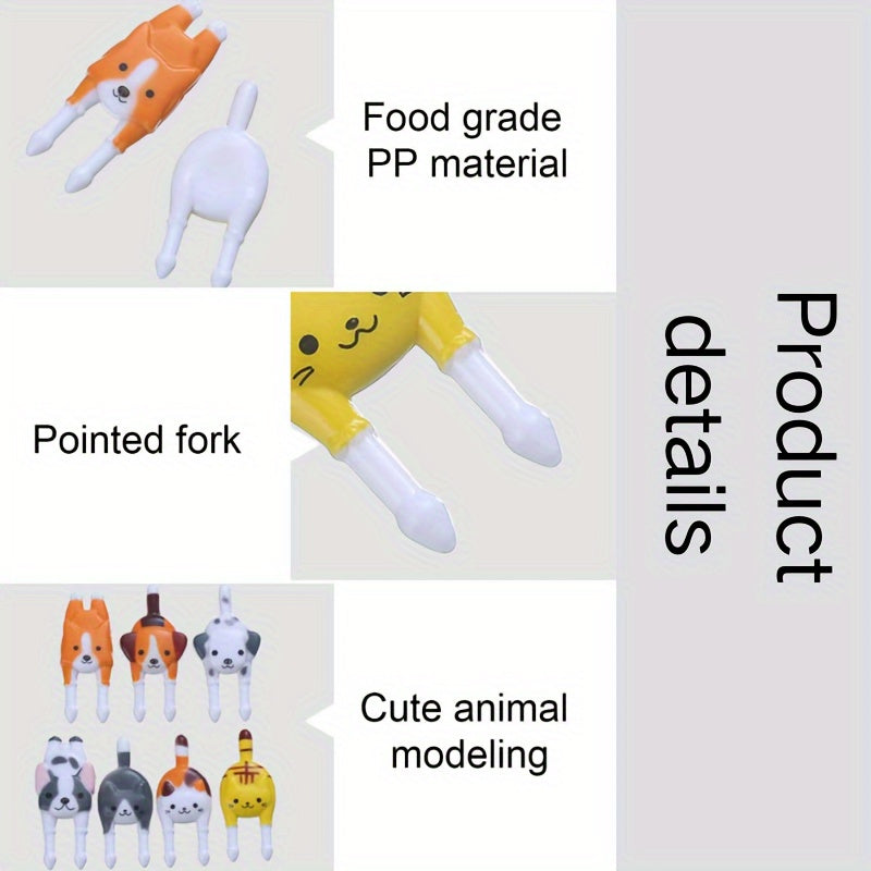 7pcs Cute Mini Animal Food Forks - Reusable Plastic Cat & Dog Designs for Snacks, Fruits, Bento Lunch Boxes - Perfect for Pet-Themed Parties, Birthdays, Pool Gatherings - No Batteries Required
