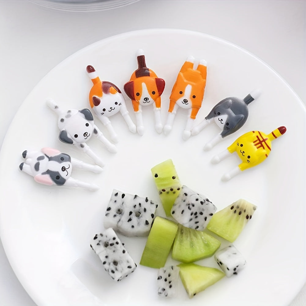 7pcs Cute Mini Animal Food Forks - Reusable Plastic Cat & Dog Designs for Snacks, Fruits, Bento Lunch Boxes - Perfect for Pet-Themed Parties, Birthdays, Pool Gatherings - No Batteries Required