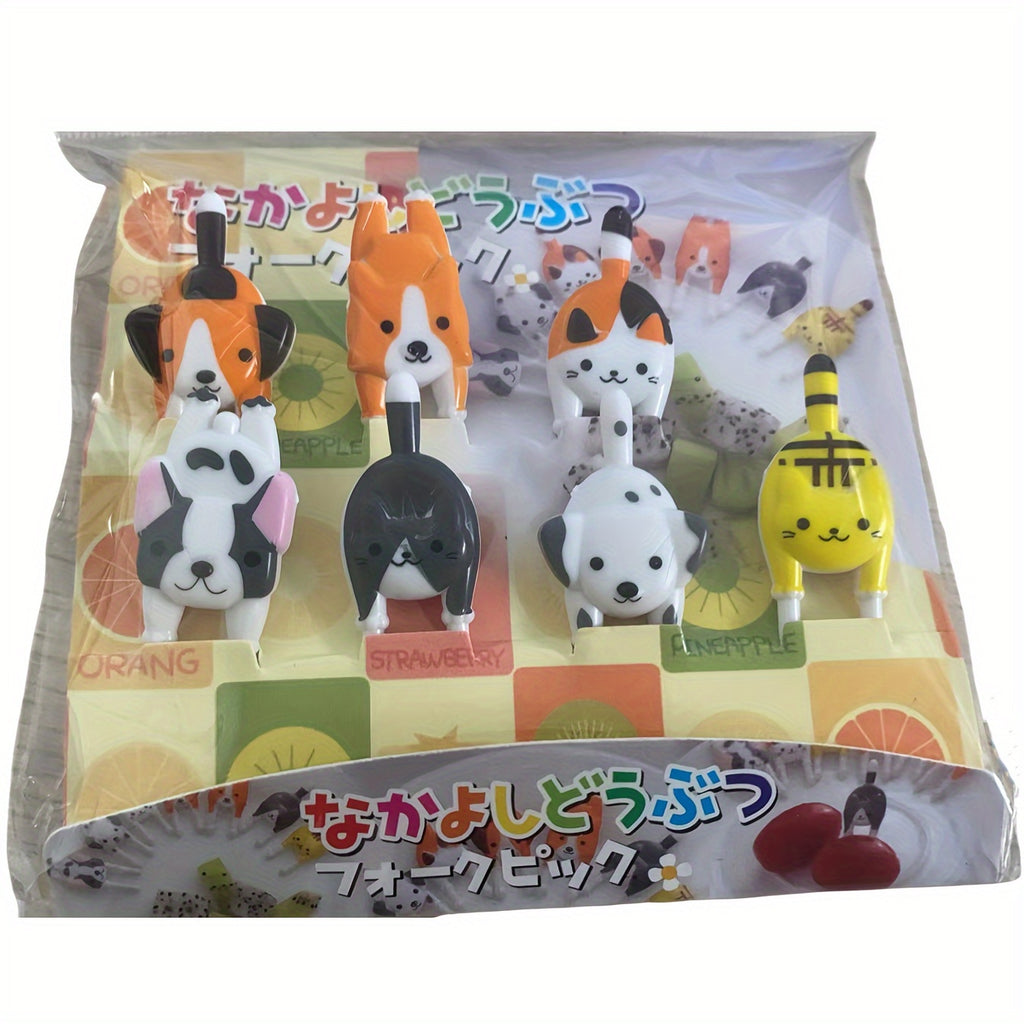 7pcs Cute Mini Animal Food Forks - Reusable Plastic Cat & Dog Designs for Snacks, Fruits, Bento Lunch Boxes - Perfect for Pet-Themed Parties, Birthdays, Pool Gatherings - No Batteries Required