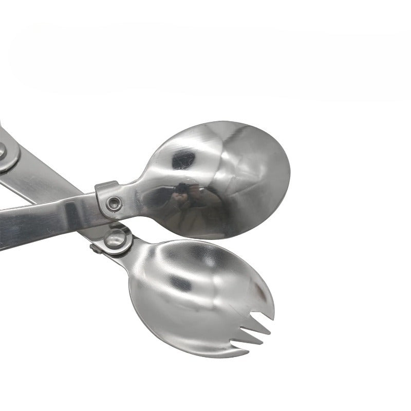 1 Set Stainless Steel Foldable Flatware - Polished Finish, Portable Camping Cutlery, Compact Travel Fork and Spoon Set for Outdoor, Picnic, Fishing, Boating, Backpacking