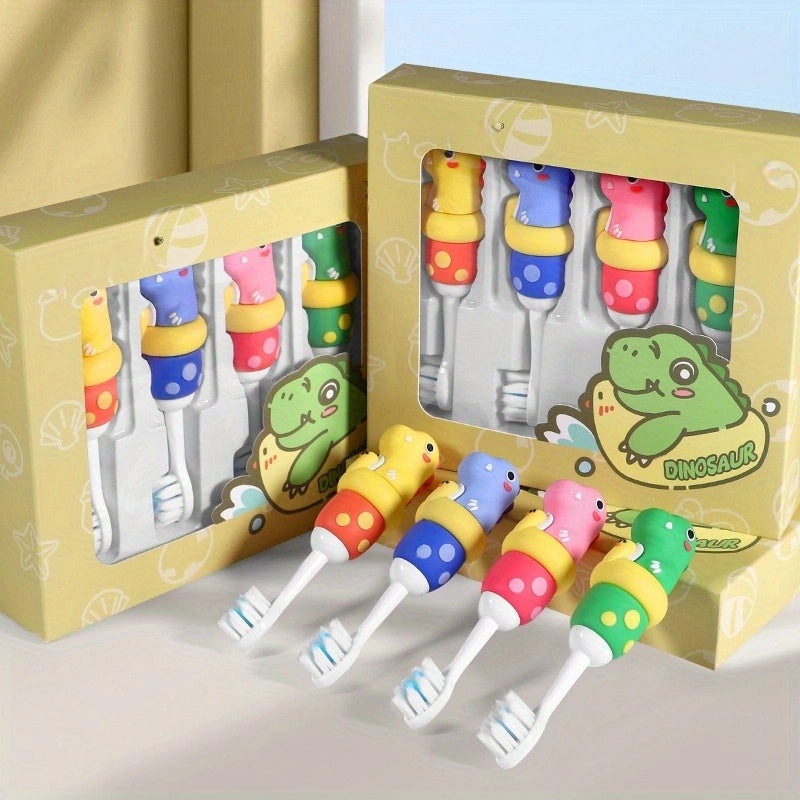 Henke 4pièces Boîtes-cadeaux 2Boîtes × 4pièces Boîtes-cadeaux Fun Cute Dinosaur Soft Bristle Toothbrush Voyage Essentiel Maternelle Mode Spécial