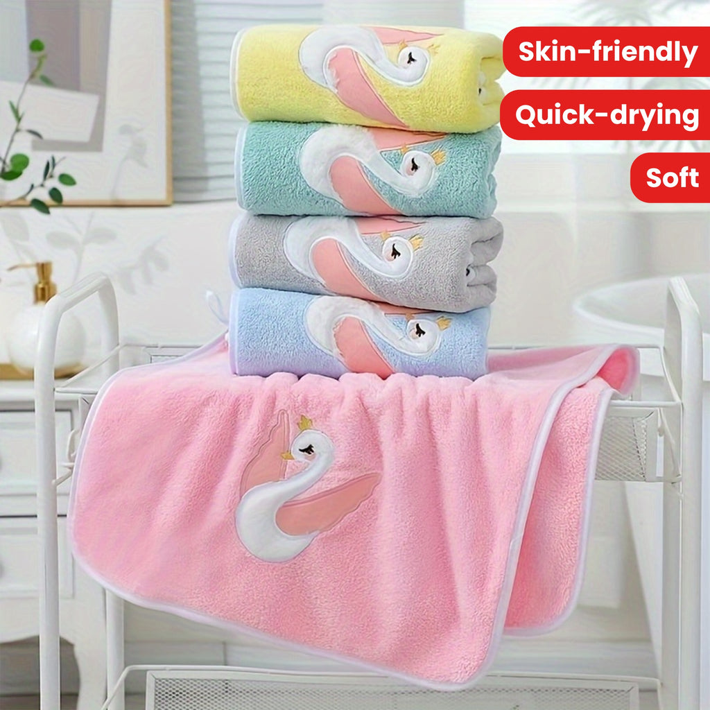 29.53*13.78inch 1pc Cartoon Swan Kid's Bath Towel, Premium Skin-friendly Soft Hand Towel, Absorbent Quick-drying Face Towel, Bathroom Supplies, Home Supplies