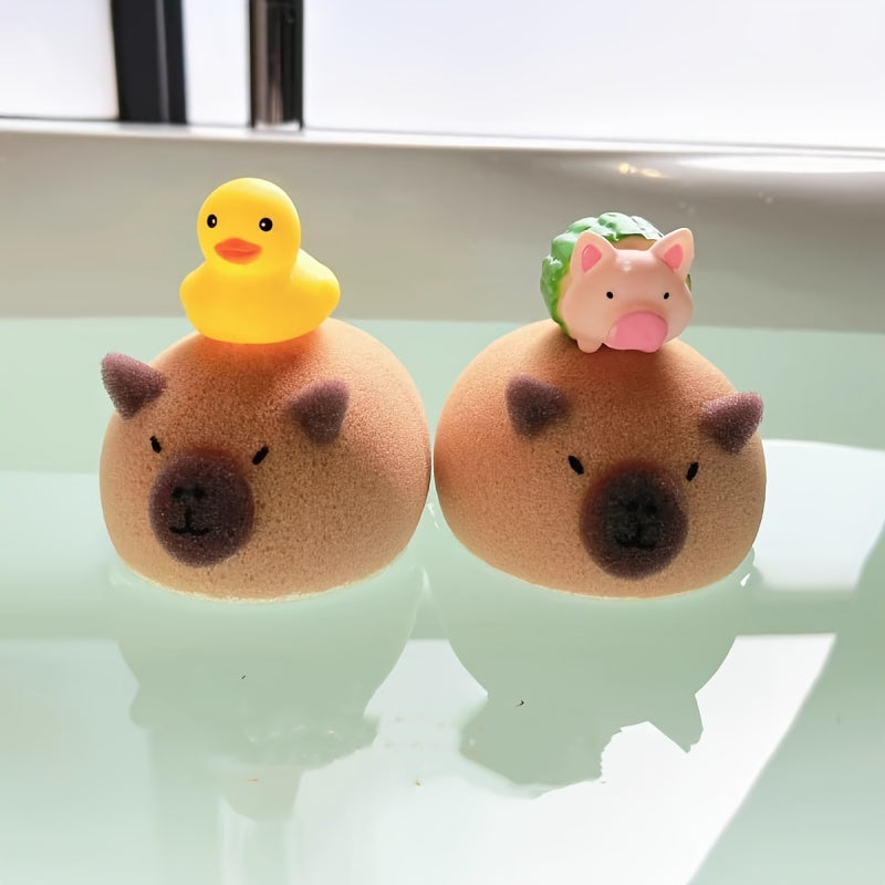 Boules de bain Kapibala 1\u002F2, éponges de douche douces et mignonnes, accessoires de bain pour le visage et le corps, cadeaux adorables en forme d'animaux