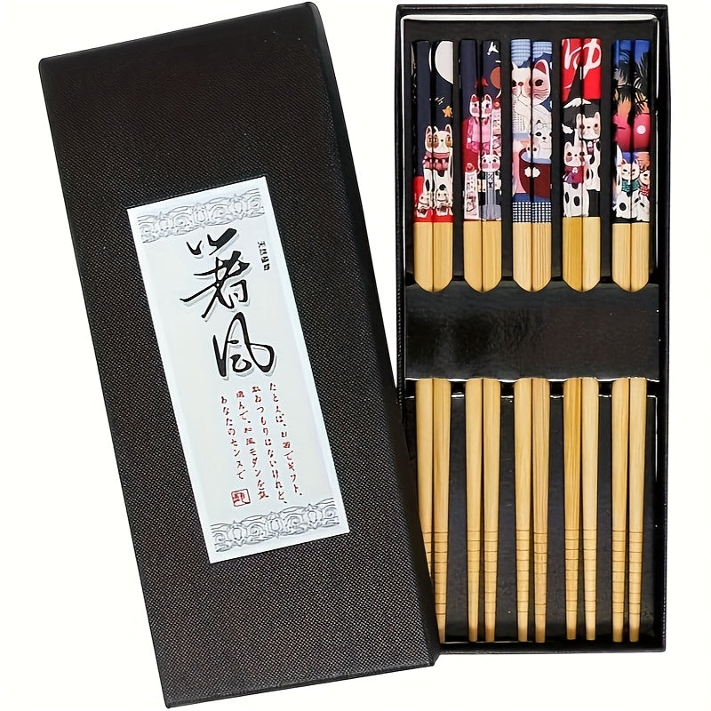 5 Pairs of Natural Bamboo Chopsticks Suitable for Sushi, Noodles, And Rice from Japan And Korea, One Pair Per Person, Traditional Chinese Chopsticks, Perfect for Kitchen And Restaurant Use, Gift Box Included.