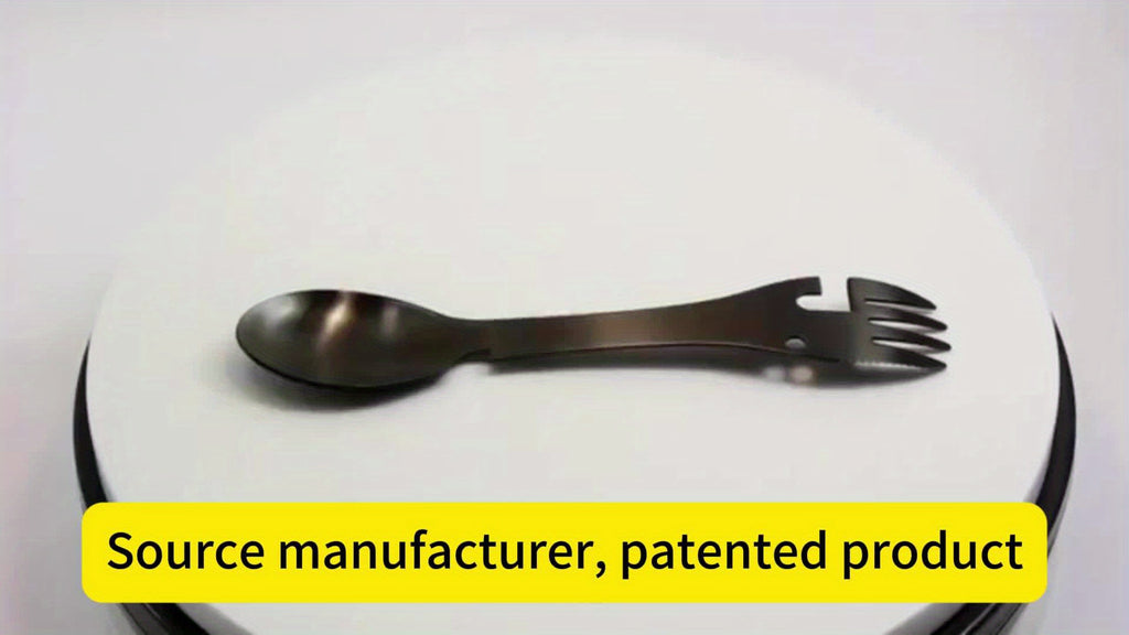 PSKOOK 2pcs Tactical Spork, 5-in-1 Stainless Steel Spoon, Fork & Knife Combo with Bottle Opener, Matte Black Finish, Outdoor Camping Utensil for Hiking & Backpacking, Camping Utensil