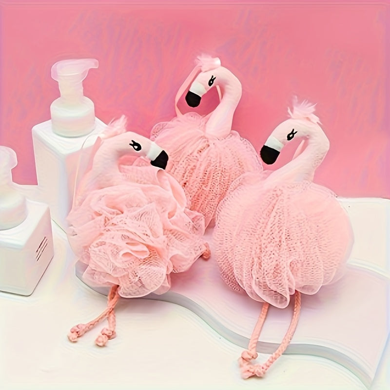1pièce Design Flamingo Exfoliant Maison Spa Douche Loofah Puffs Éponge Balle de Bain, Pouf Brosse En Maille, Balle de Nettoyage de Bain Spa Pour Visage Corps, Rich Foams Bubbl