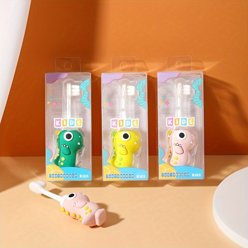 Brosse à dents souple à poils doux, design dinosaure, facile à nettoyer, pour enfants de 3 à 6 ans