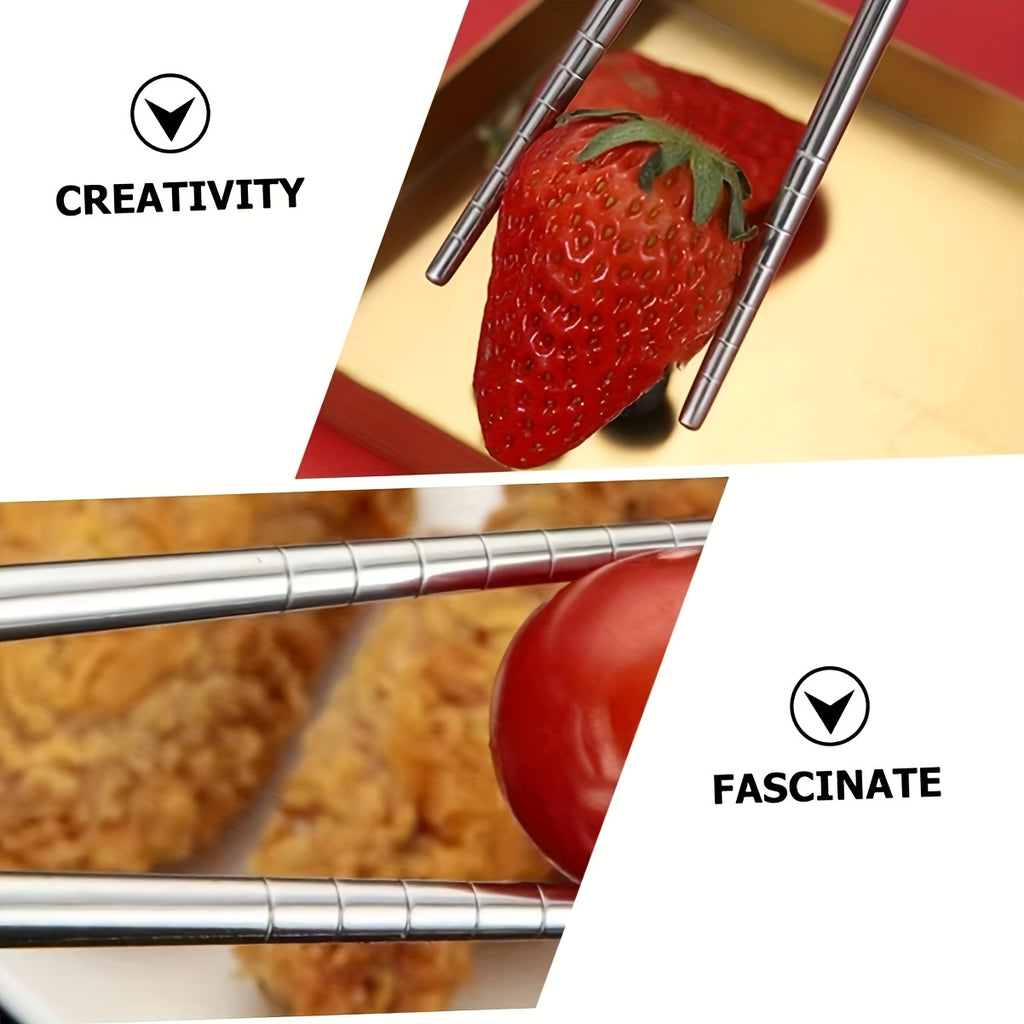 5 Pairs Striped Hollow Stainless Steel Chopsticks, 304 Non-Slip Lightweight Cutlery with 13 Grip Grooves, Reusable, Dishwasher Safe for Home, Restaurants, Parties & Holidays