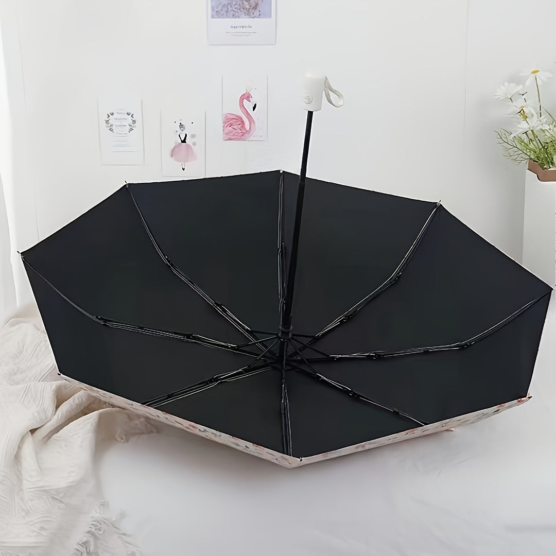 Parapluie pliant à motif floral Partysu, léger et portable, imperméable à 8 baleines, protection solaire, équipement de pluie pour les déplacements quotidiens, parapluie de voyage à main.