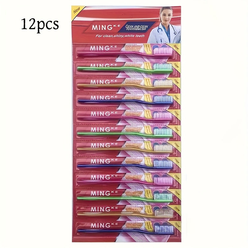 1 lot de 12 brosses à dents pour adultes, têtes longues, poils moyens, brosses à dents anti-taches et protection des gencives