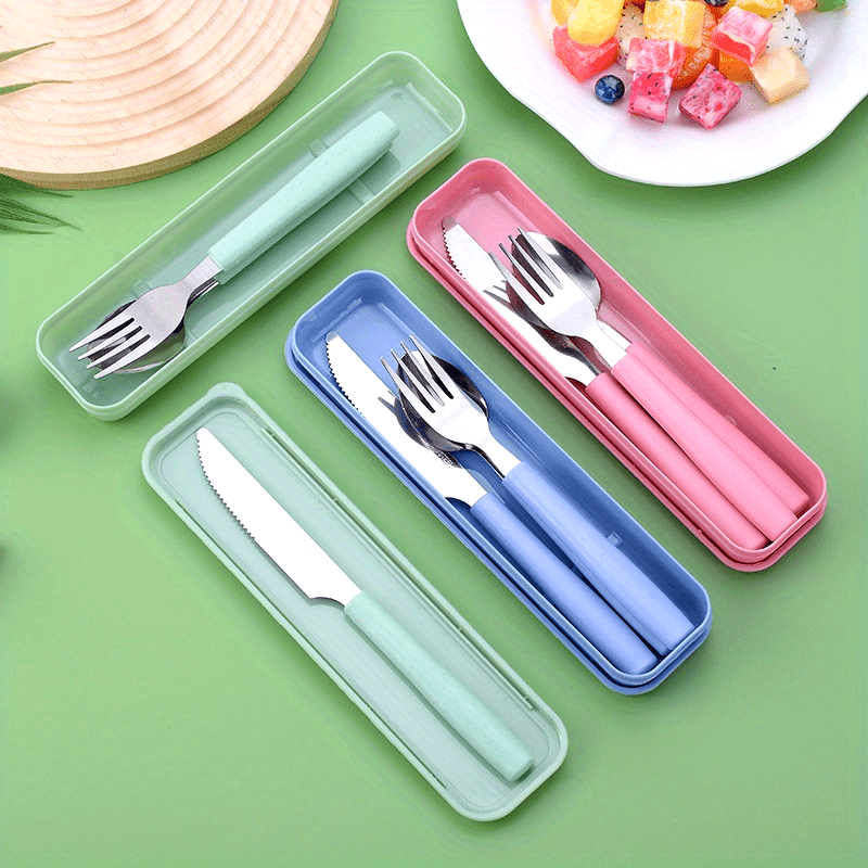 Reusable Travel Utensil Set with Box: 3-Piece Stainless Steel Portable Knife, Fork, and Spoon Set, BPA-Free, Suitable for Travel, Picnics, Camping, Valentine's Day, Thanksgiving, Christmas, Halloween, and Teacher's Day