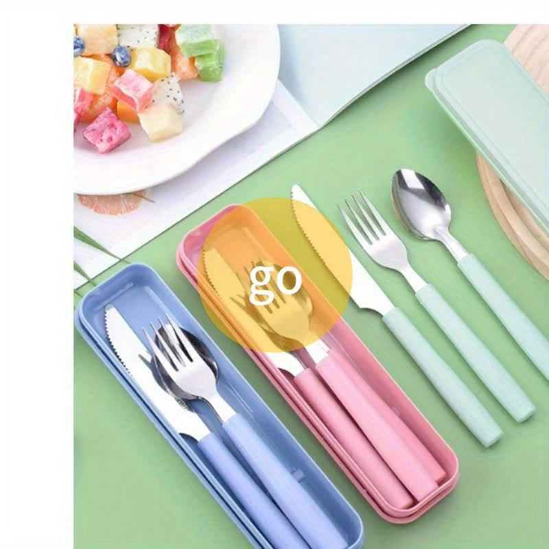 Reusable Travel Utensil Set with Box: 3-Piece Stainless Steel Portable Knife, Fork, and Spoon Set, BPA-Free, Suitable for Travel, Picnics, Camping, Valentine's Day, Thanksgiving, Christmas, Halloween, and Teacher's Day