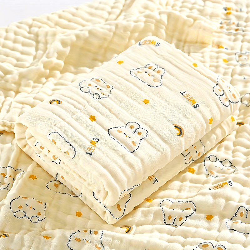 Cotton Gauze Bath Towel with a Cute Bunny Cartoon Print