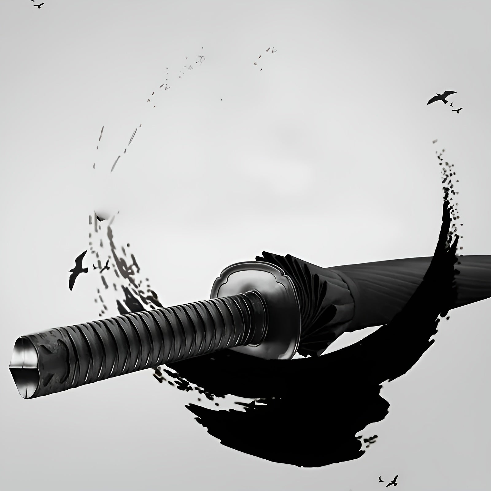 Parapluie à Manche Épée de Samouraï Créatif - Parapluie Pliant Coupe-Vent à 16 Nervures, Ouverture\u002FFermeture Semi-Automatique, Dôme Durable en 190T & Cadre en Fibre de Verre, Portable pour Voyage & Cadeau d'Anniversaire, Noir Élégant, Design Compact