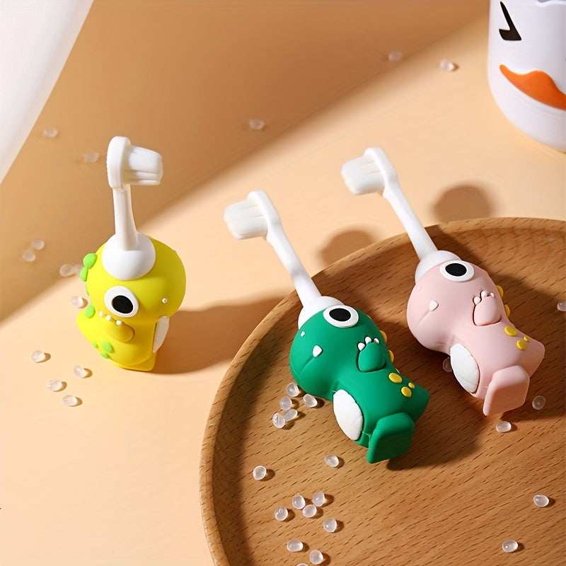 Brosse à dents souple à poils doux, design dinosaure, facile à nettoyer, pour enfants de 3 à 6 ans