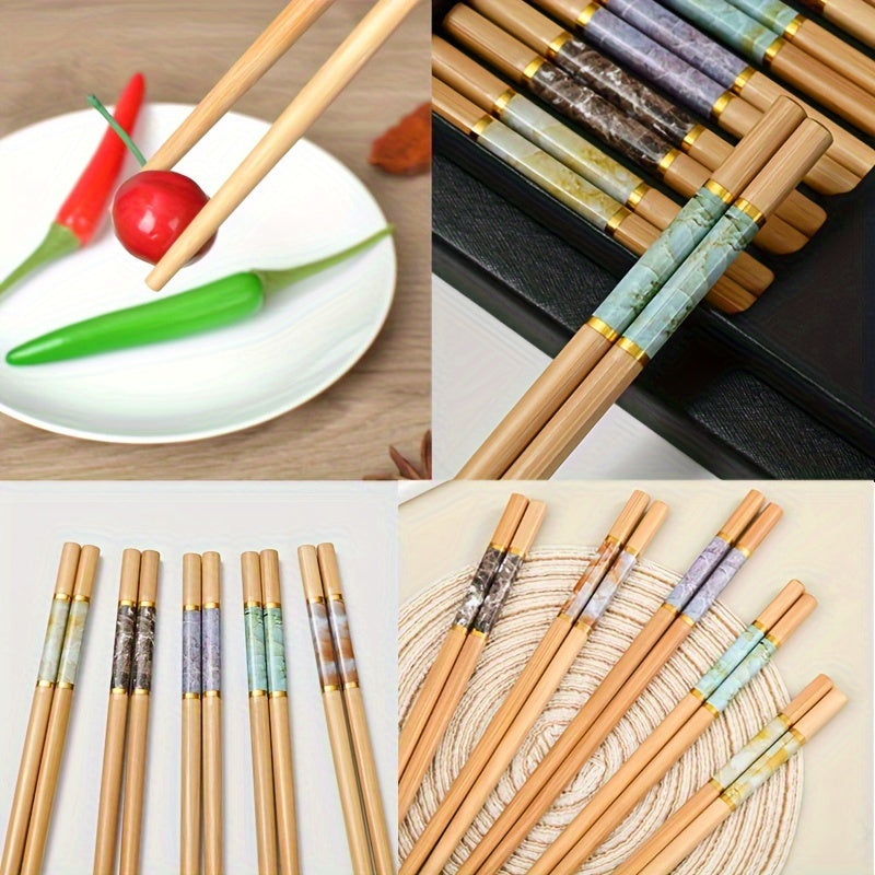 10 pairs, bamboo printed chopsticks, reusable, suitable for wedding party ceremonies, slip resistant chopsticks, washable in dishwasher, lightweight chopstick set,