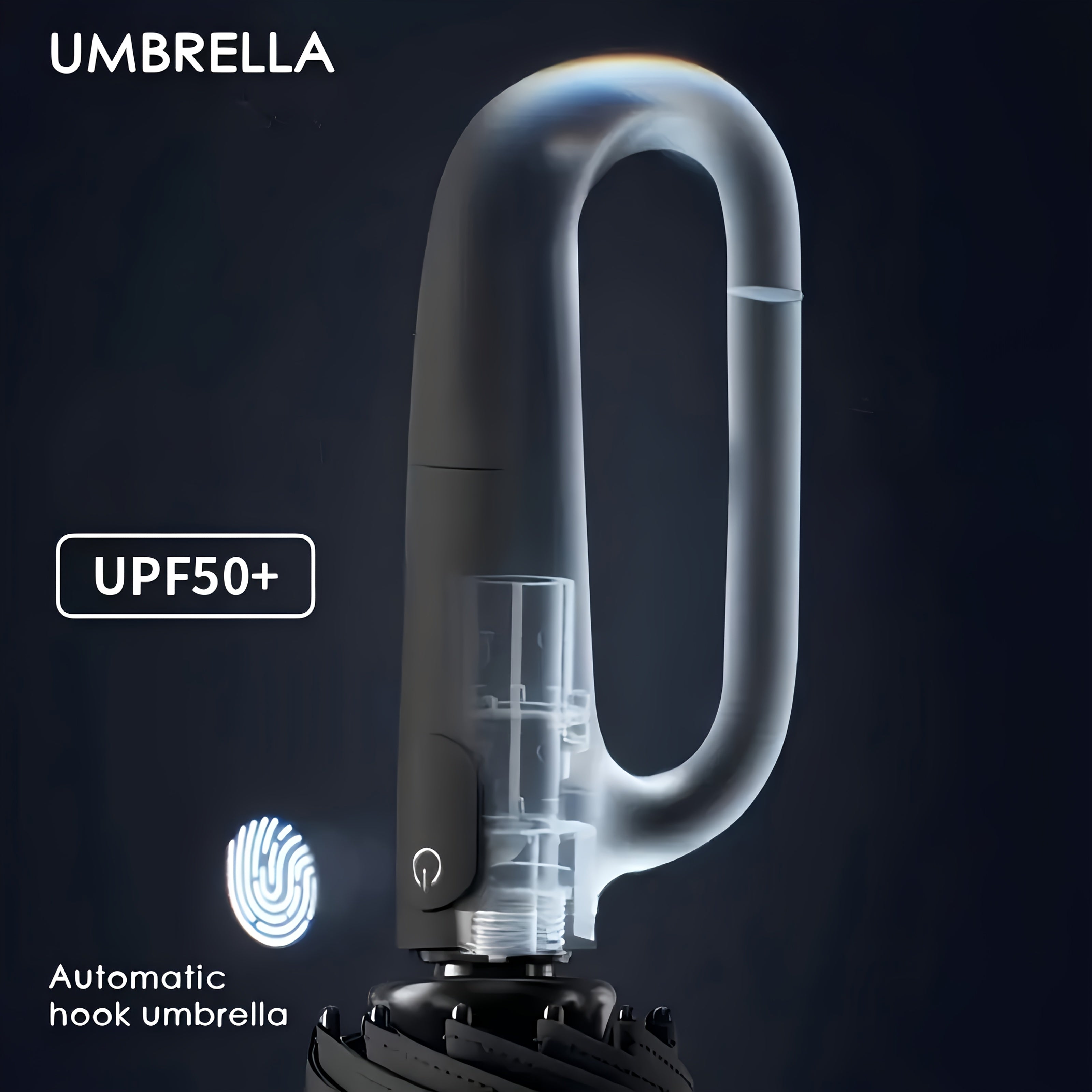 Parapluie Pliable Automatique Étanche, Protection Solaire Renforcée à 8 Nervures avec Colle Noire, Forme Ronde, Tige en Fer, Polyvalent - Noir, Épais