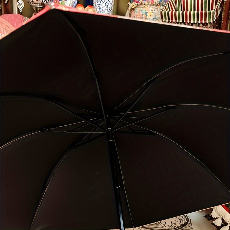 Parapluie pliant motif paon coloré avec protection UV - Compact, léger et résistant pour soleil ou pluie - Design floral rouge, blanc, bleu, vert, jaune et orange - Ouverture manuelle, 8 baleines en acier