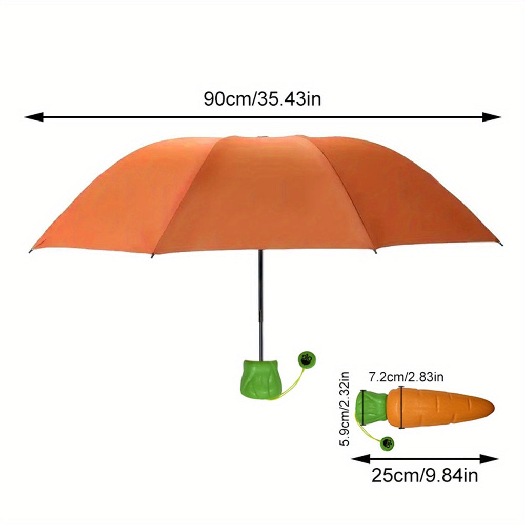 Parapluie pliable pour enfants avec motif de carottes - Protection contre le soleil et la pluie, coupe-vent, portable, orange avec accents de feuilles vertes, idéal pour les activités en plein air et l'utilisation quotidienne, parapluie pour la pluie