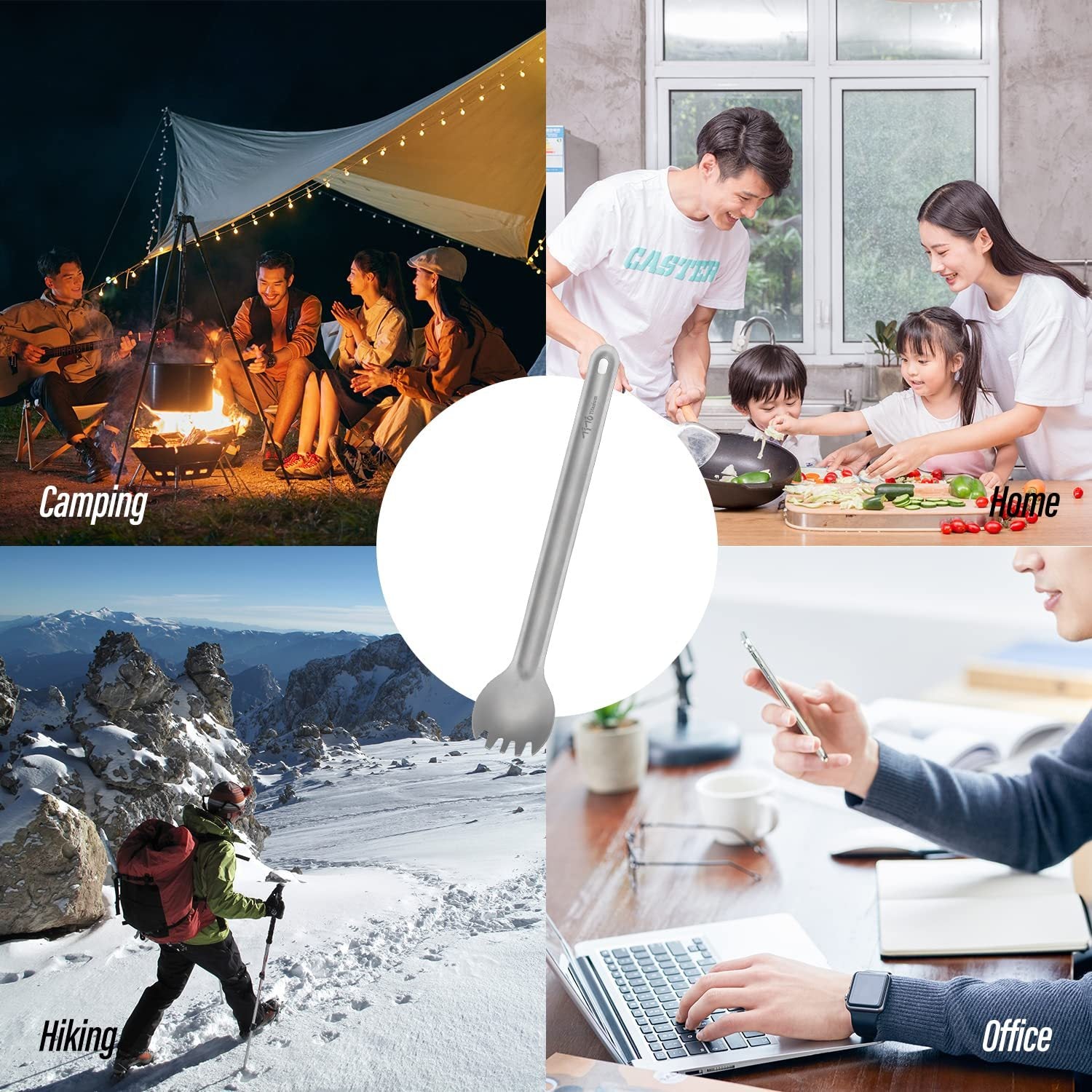 Titanium Alloy Spork with Long Handle - Ultralight, Dual-Purpose Fork and Spoon Combo with Protective Cloth Bag for Outdoor Camping and Hiking - Durable, Easy to Clean, Heat Resistant Flatware