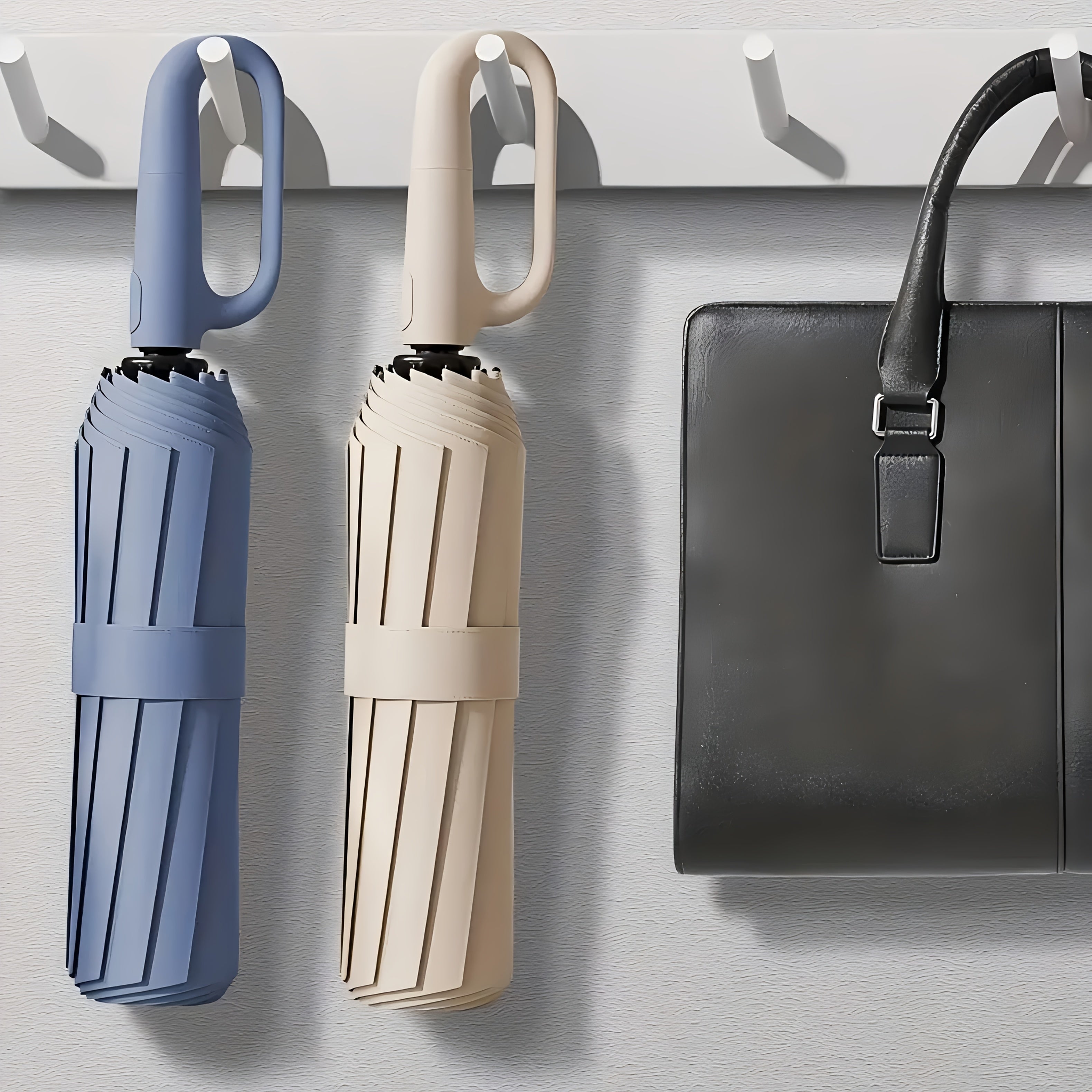 Parapluie Pliable Automatique Étanche, Protection Solaire Renforcée à 8 Nervures avec Colle Noire, Forme Ronde, Tige en Fer, Polyvalent - Noir, Épais