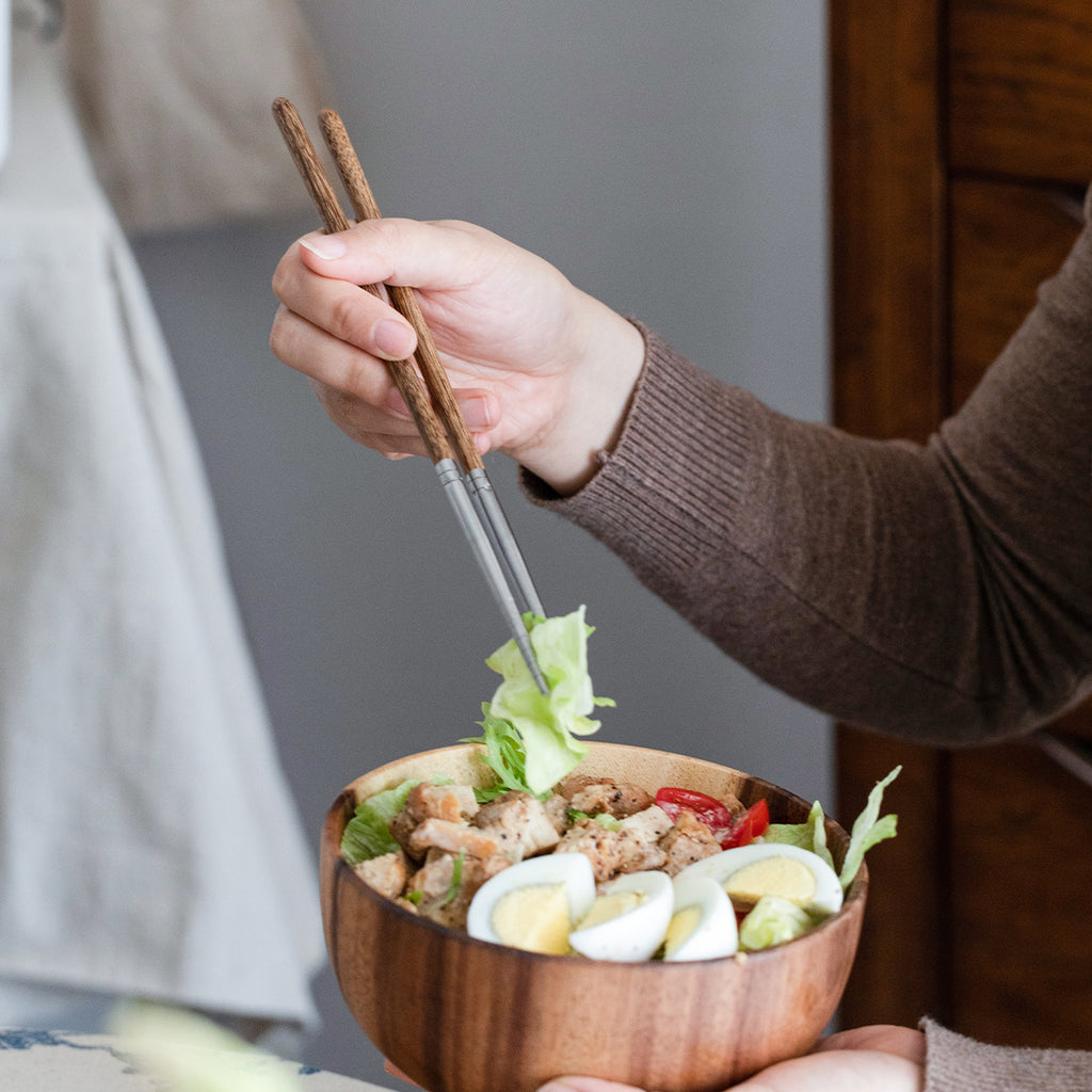 1 pair Exquisite Wooden and Stainless Steel Splicing Chopsticks - Durable and Stylish Eating Utensils