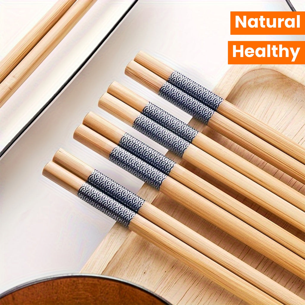 10 Pairs of Bamboo Printed Chopsticks, Reusable Long Chinese Chopsticks, Tableware, Natural and Healthy Restaurant, Gourmet, Noodles, Kitchen Accessories, Halloween, Christmas