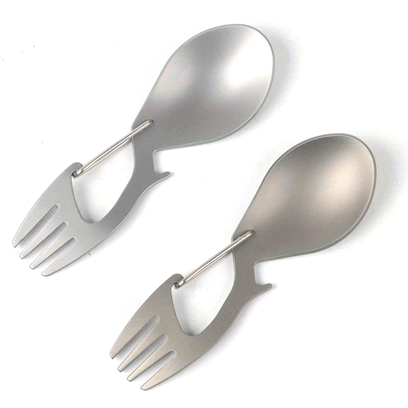 Multi-Functional Outdoor Camping Spoon: Ultra-Light Titanium Tableware for Picnic, BBQ, And Portable Food - Includes Fork And Spoon - Polished Stainless Steel