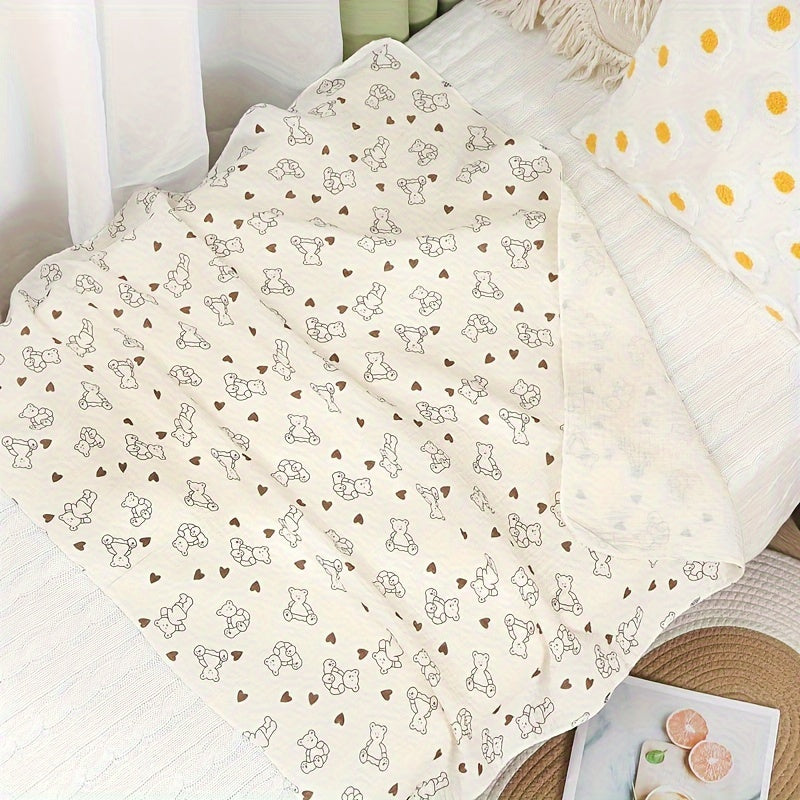 1pc 2-layer Gauze Bath Towel, Cute Cartoon Bath Towel, Animal Pattern Bath Towel, Christmas Halloween Thanksgiving Day Easter New Year Gift