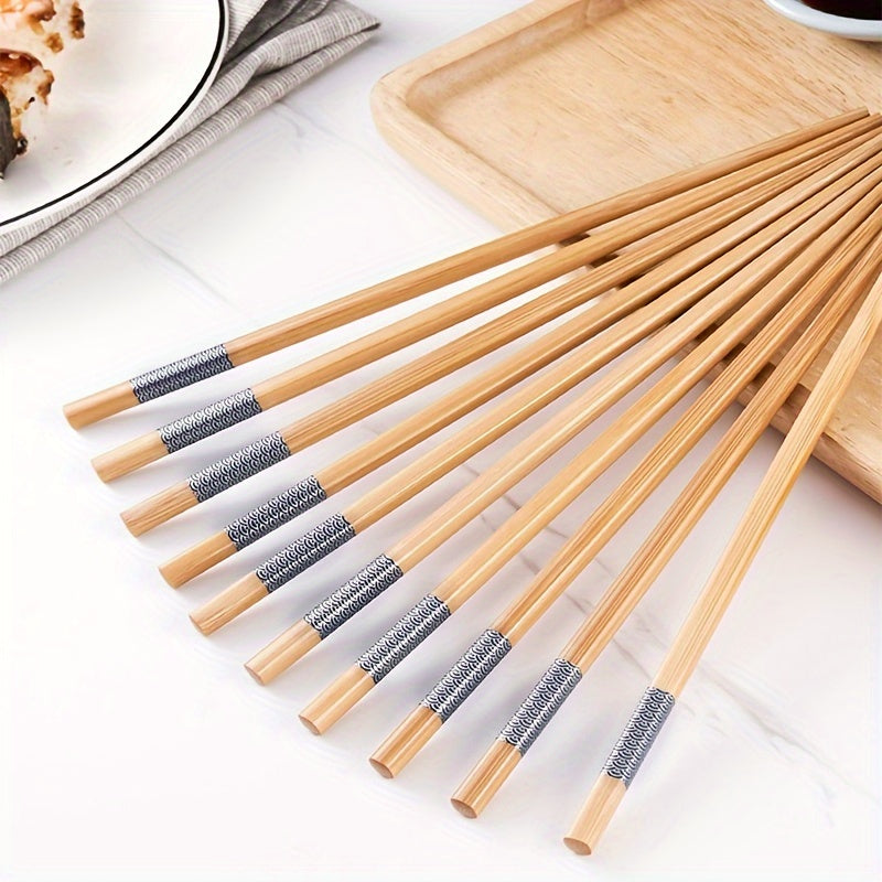 10 Pairs of Bamboo Printed Chopsticks, Reusable Long Chinese Chopsticks, Tableware, Natural and Healthy Restaurant, Gourmet, Noodles, Kitchen Accessories, Halloween, Christmas
