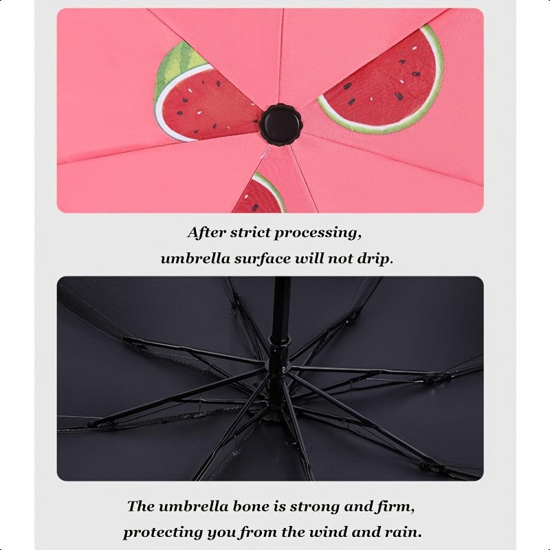 Parapluie pliant compact avec design de tranche de melon - Imperméable, protection UV, coupe-vent, parapluie de voyage portable avec cadre en métal, séparation sèche\u002Fliquide, équipement de pluie compact, favori des étudiants, parapluie mignon