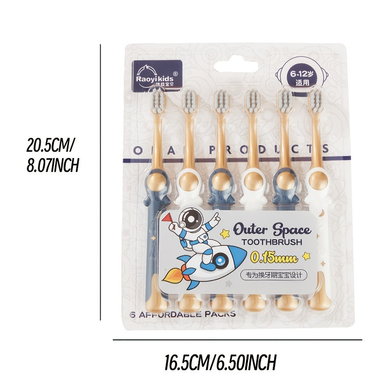Lot de 6 brosses à dents souples pour enfants - Design astronautes cartoon - Idéal pour les 6-12 ans - Poils en nylon doux pour gencives sensibles - Unisexe