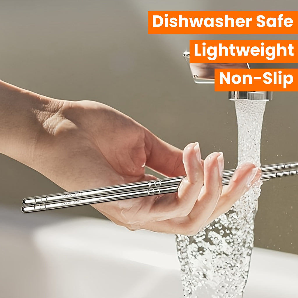 5 Pairs Striped Hollow Stainless Steel Chopsticks, 304 Non-Slip Lightweight Cutlery with 13 Grip Grooves, Reusable, Dishwasher Safe for Home, Restaurants, Parties & Holidays