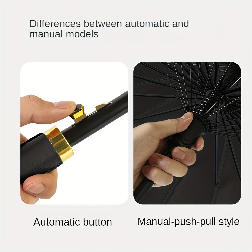 Un parapluie résistant au vent à 24 baleines, doté d'une poignée longue - Il est imperméable, portable et s'ouvre avec un seul clic, conçu pour les hommes et les femmes avec un mât droit.