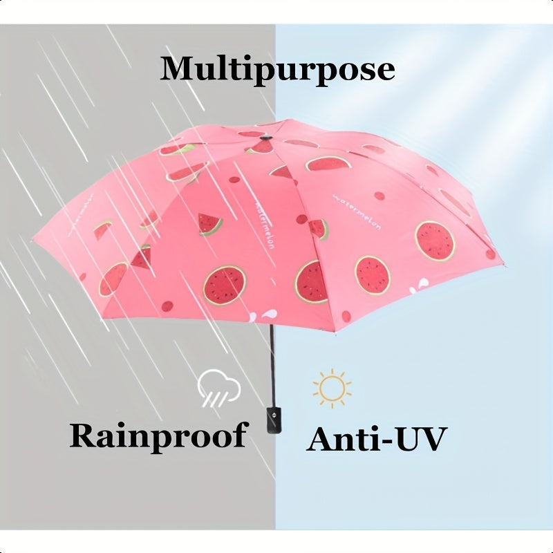 Parapluie pliant compact avec design de tranche de melon - Imperméable, protection UV, coupe-vent, parapluie de voyage portable avec cadre en métal, séparation sèche\u002Fliquide, équipement de pluie compact, favori des étudiants, parapluie mignon