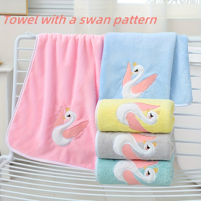 29.53*13.78inch 1pc Cartoon Swan Kid's Bath Towel, Premium Skin-friendly Soft Hand Towel, Absorbent Quick-drying Face Towel, Bathroom Supplies, Home Supplies