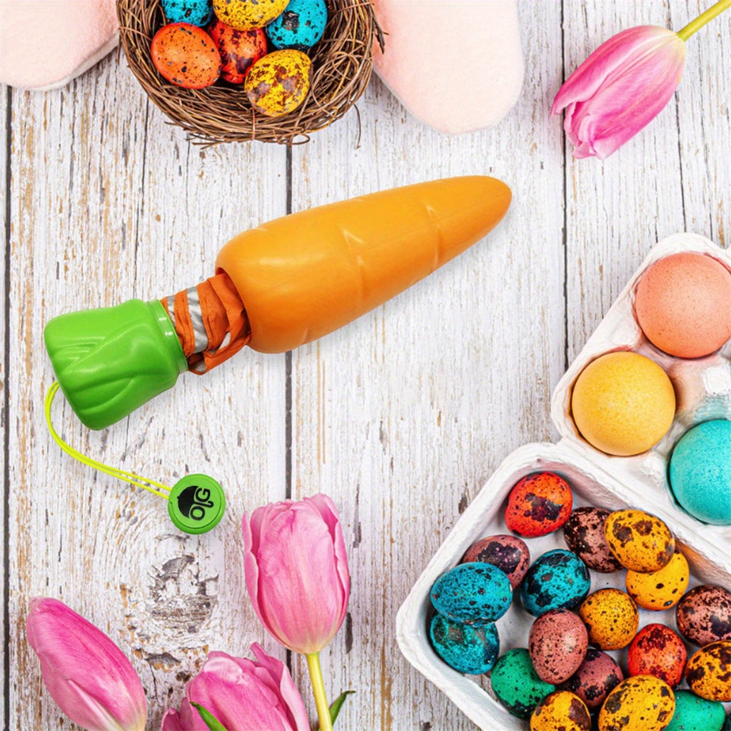 Parapluie pliable pour enfants avec motif de carottes - Protection contre le soleil et la pluie, coupe-vent, portable, orange avec accents de feuilles vertes, idéal pour les activités en plein air et l'utilisation quotidienne, parapluie pour la pluie