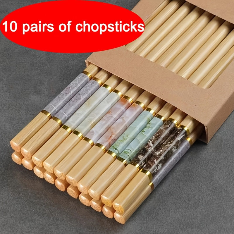 10 Pairs, 24cm\u002F9.45 Inches, Bamboo Print Chopsticks, Reusable, Suitable for Wedding Party Ceremony, Chinese Natural Non-Slip Chopsticks, Can Be Washed in Dishwasher, Light Chopsticks Sets, Eid Al-Fitr