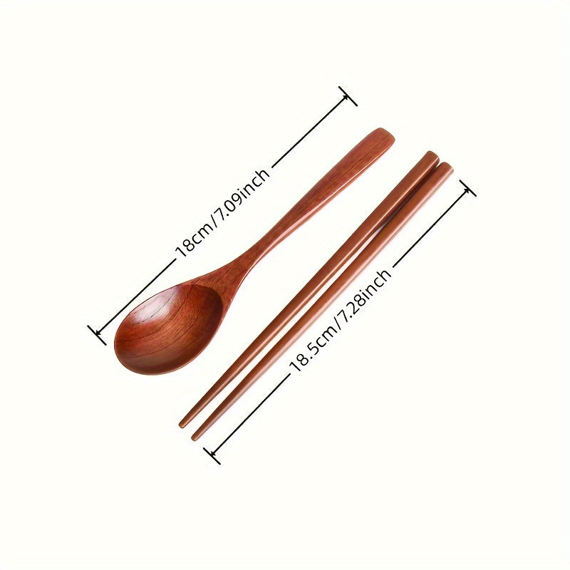2pcs Set Japanese Wooden Spoon & Chopsticks - Long Handle, Portable Tableware for Couples and Students