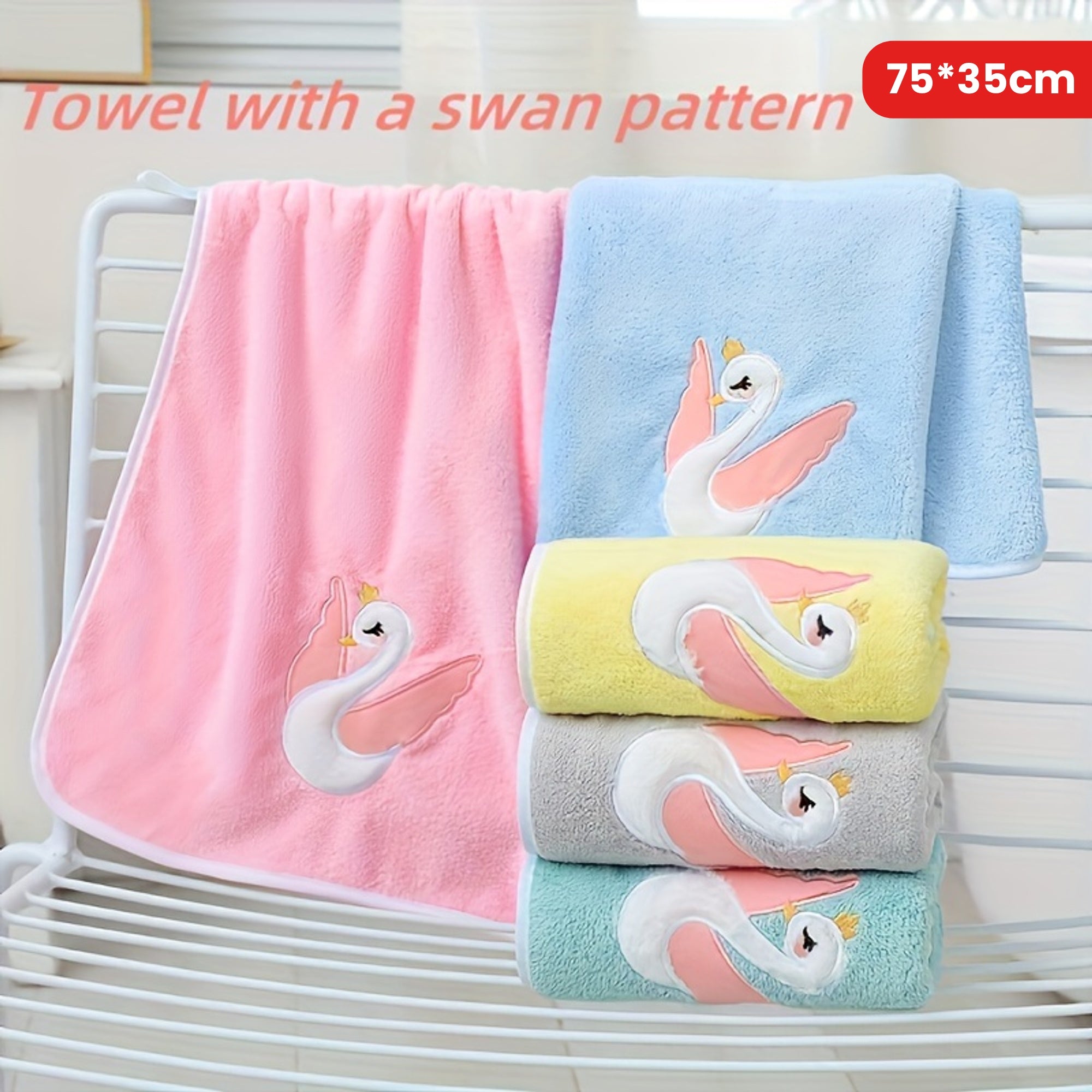 29.53*13.78inch 1pc Cartoon Swan Kid's Bath Towel, Premium Skin-friendly Soft Hand Towel, Absorbent Quick-drying Face Towel, Bathroom Supplies, Home Supplies