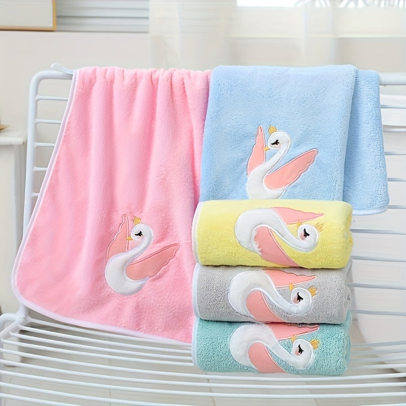 29.53*13.78inch 1pc Cartoon Swan Kid's Bath Towel, Premium Skin-friendly Soft Hand Towel, Absorbent Quick-drying Face Towel, Bathroom Supplies, Home Supplies
