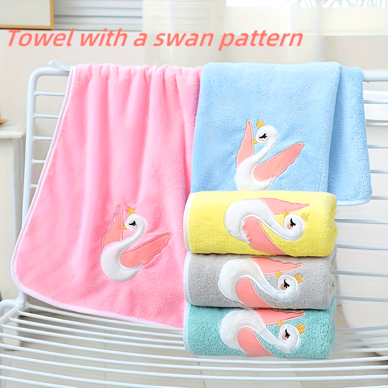 29.53*13.78inch 1pc Cartoon Swan Kid's Bath Towel, Premium Skin-friendly Soft Hand Towel, Absorbent Quick-drying Face Towel, Bathroom Supplies, Home Supplies